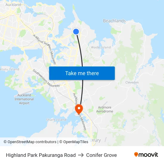 Highland Park Pakuranga Road to Conifer Grove map