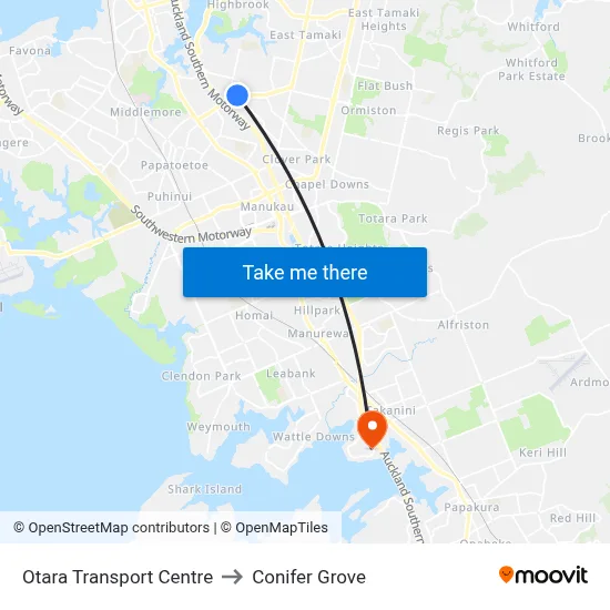 Otara Transport Centre to Conifer Grove map