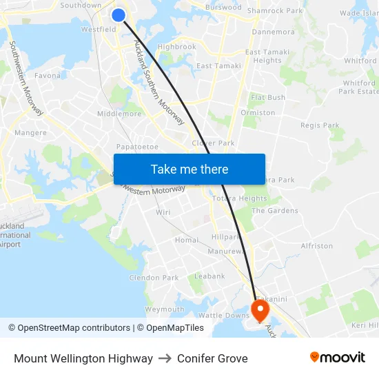 Mount Wellington Highway to Conifer Grove map