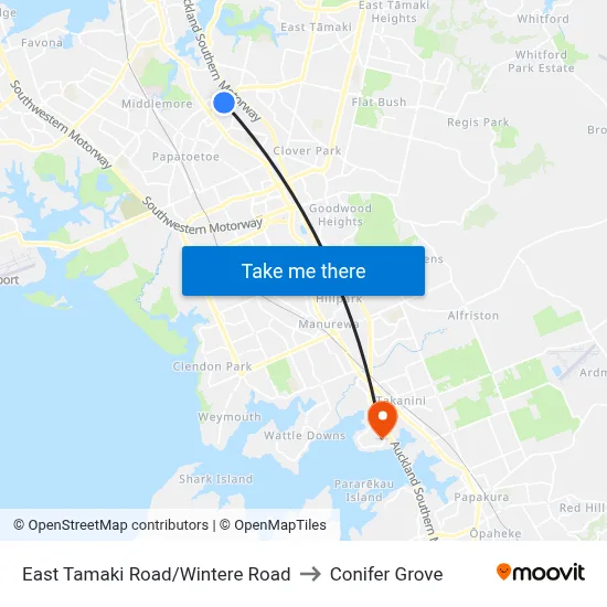 East Tamaki Road/Wintere Road to Conifer Grove map