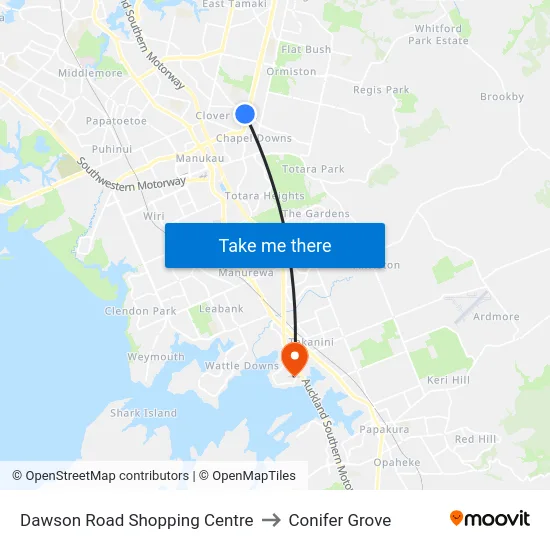 Dawson Road Shopping Centre to Conifer Grove map