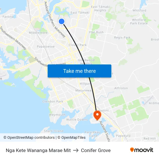 Nga Kete Wananga Marae Mit to Conifer Grove map