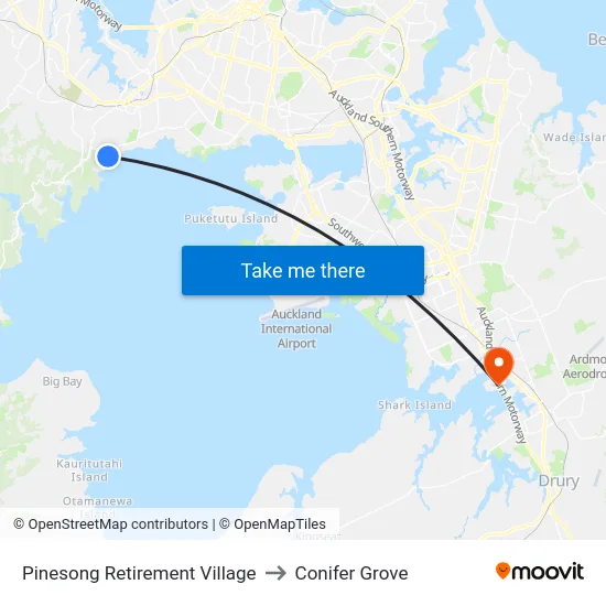 Pinesong Retirement Village to Conifer Grove map