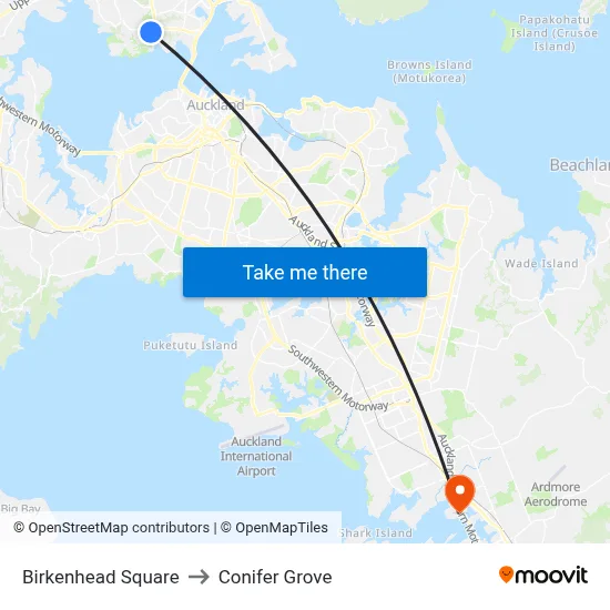 Birkenhead Square to Conifer Grove map