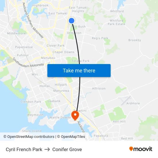 Cyril French Park to Conifer Grove map