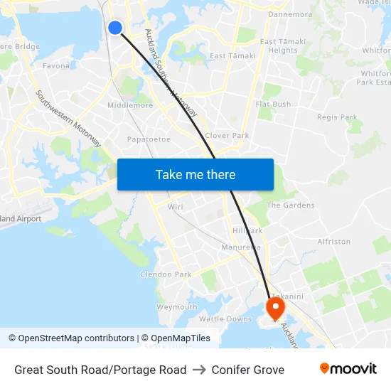 Great South Road/Portage Road to Conifer Grove map
