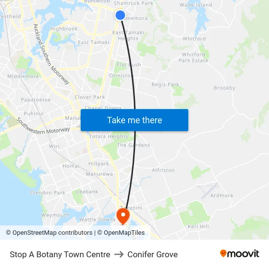 Stop A Botany Town Centre to Conifer Grove map