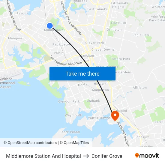 Middlemore Station And Hospital to Conifer Grove map