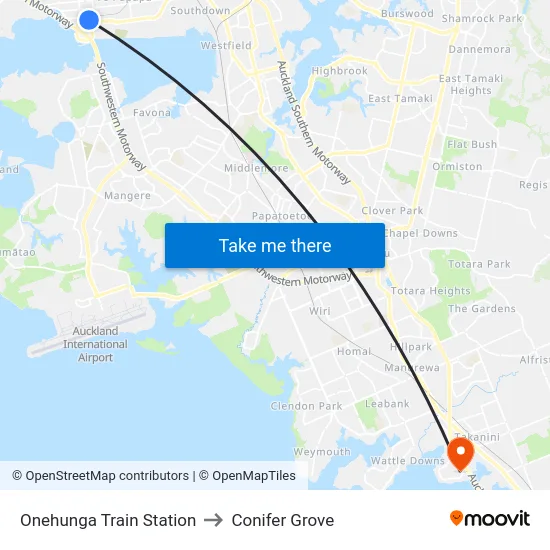 Onehunga Train Station to Conifer Grove map