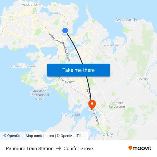 Panmure Train Station to Conifer Grove map