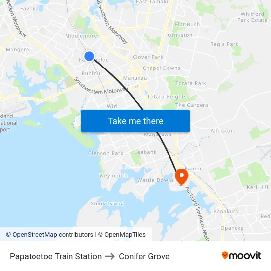 Papatoetoe Train Station to Conifer Grove map