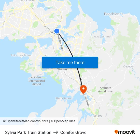 Sylvia Park Train Station to Conifer Grove map