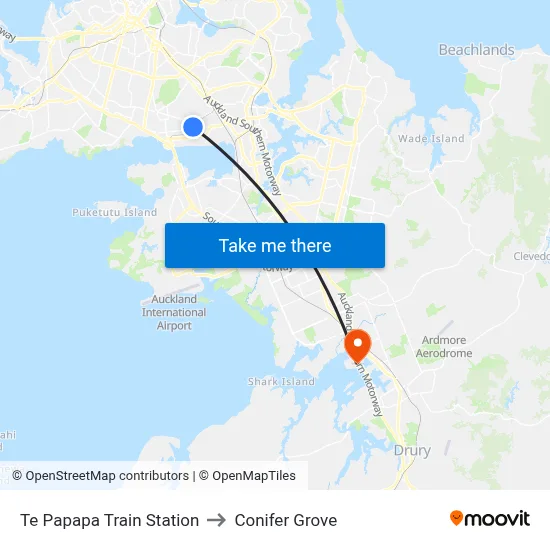 Te Papapa Train Station to Conifer Grove map