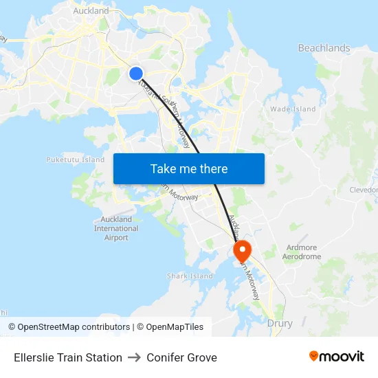 Ellerslie Train Station to Conifer Grove map