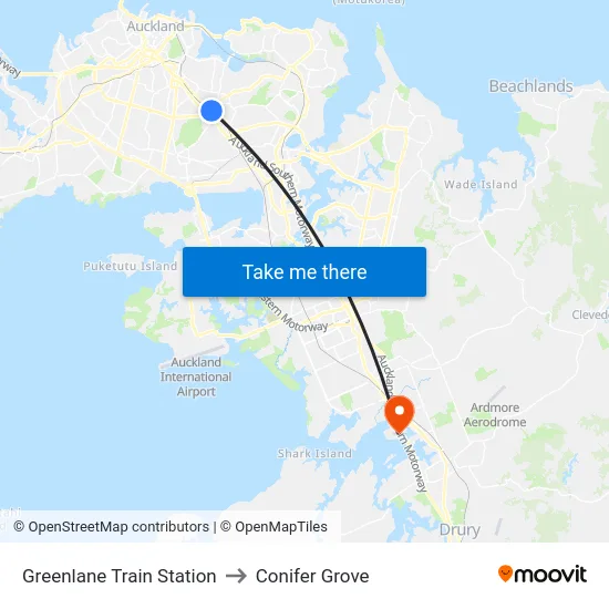 Greenlane Train Station to Conifer Grove map