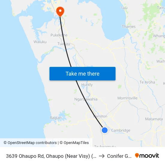 3639 Ohaupo Rd, Ohaupo (Near Visy) (Hail2ride) to Conifer Grove map