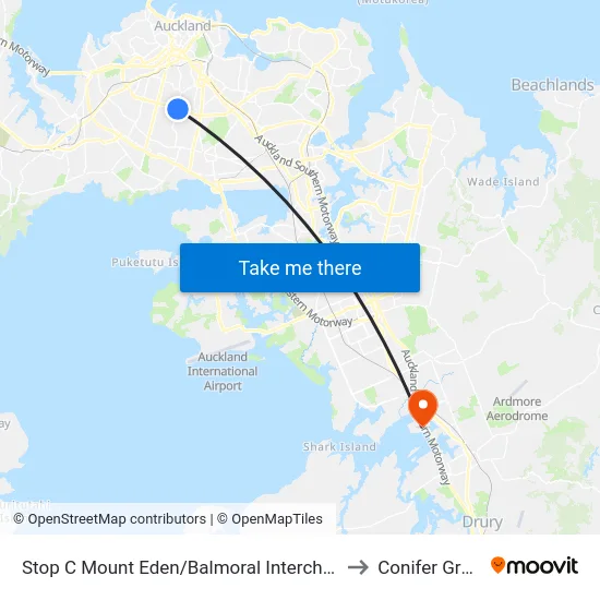Stop C Mount Eden/Balmoral Interchange to Conifer Grove map