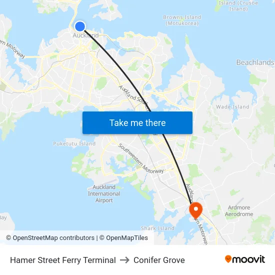 Hamer Street Ferry Terminal to Conifer Grove map