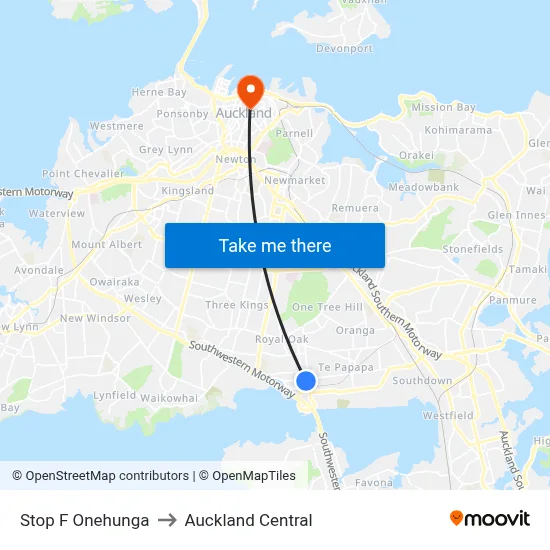 Stop F Onehunga to Auckland Central map