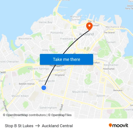 Stop B St Lukes to Auckland Central map