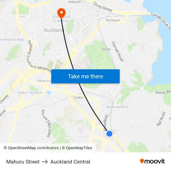 Mahuru Street to Auckland Central map