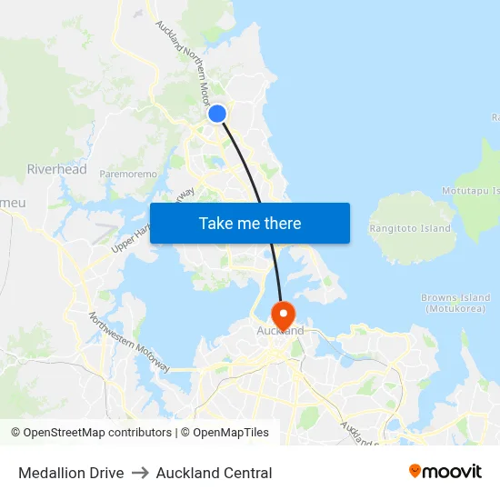 Medallion Drive to Auckland Central map