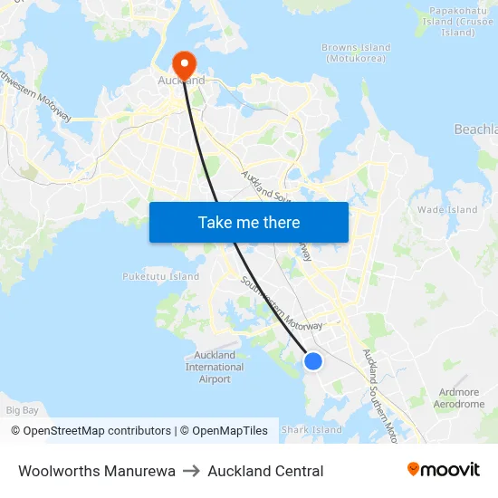 Woolworths Manurewa to Auckland Central map