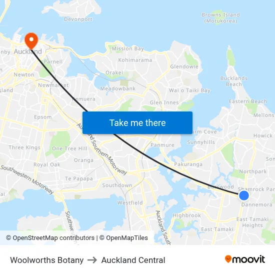 Woolworths Botany to Auckland Central map