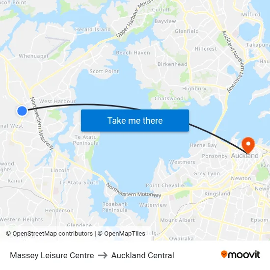 Massey Leisure Centre to Auckland Central map