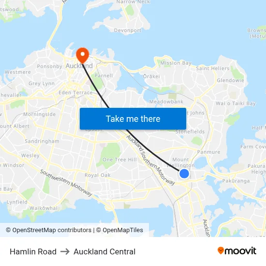 Hamlin Road to Auckland Central map