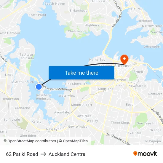 62 Patiki Road to Auckland Central map