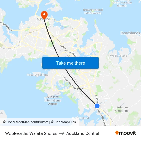 Woolworths Waiata Shores to Auckland Central map