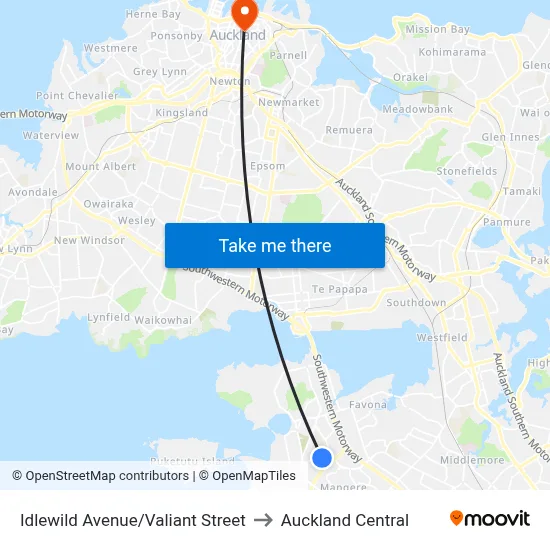 Idlewild Avenue/Valiant Street to Auckland Central map
