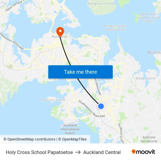 Holy Cross School Papatoetoe to Auckland Central map
