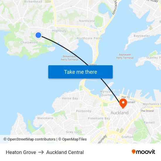 Heaton Grove to Auckland Central map