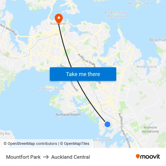 Mountfort Park to Auckland Central map