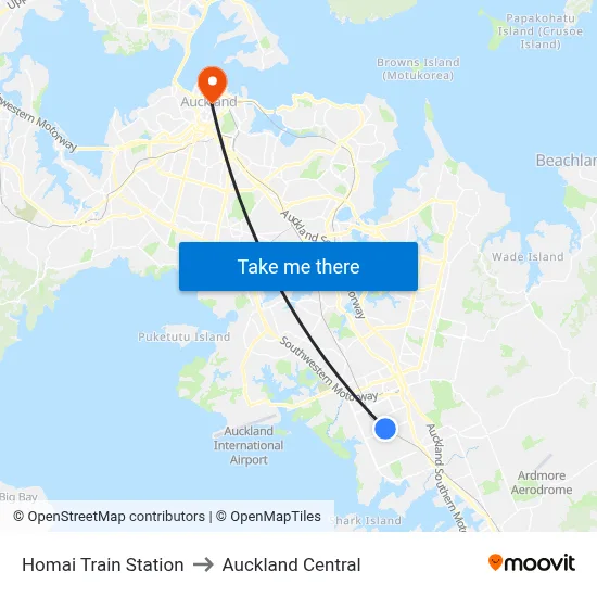 Homai Train Station to Auckland Central map