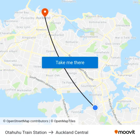 Otahuhu Train Station to Auckland Central map