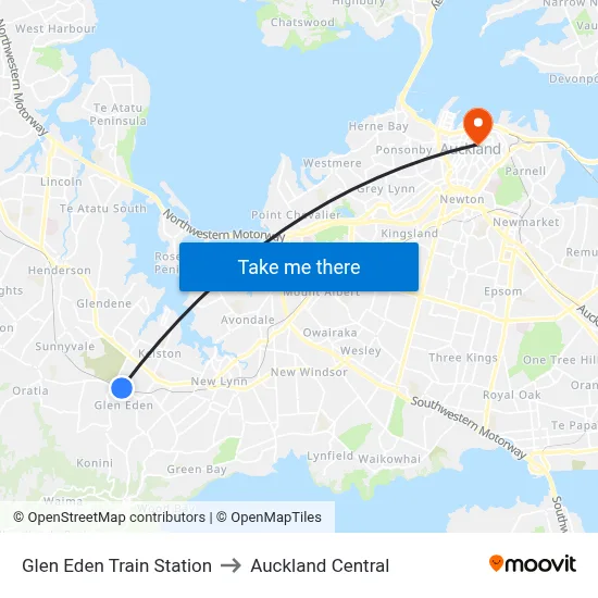 Glen Eden Train Station to Auckland Central map