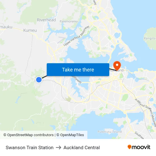 Swanson Train Station to Auckland Central map