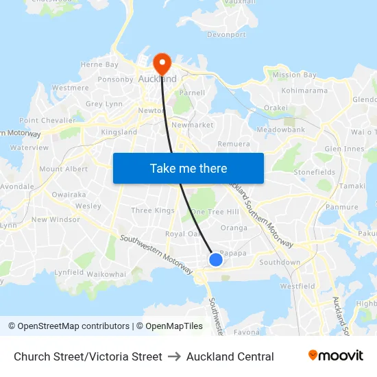Church Street/Victoria Street to Auckland Central map