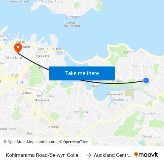Kohimarama Road/Selwyn College to Auckland Central map