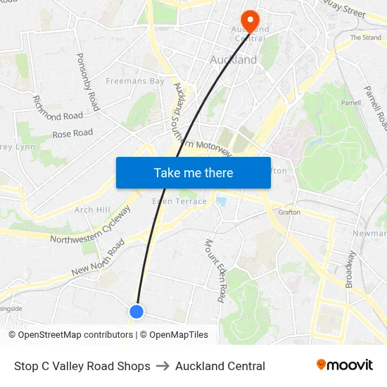 Stop C Valley Road Shops to Auckland Central map