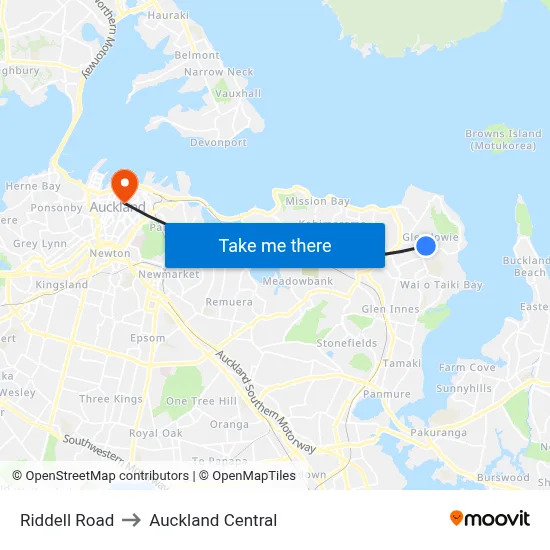 Riddell Road to Auckland Central map