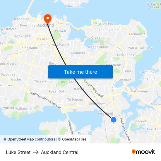 Luke Street to Auckland Central map