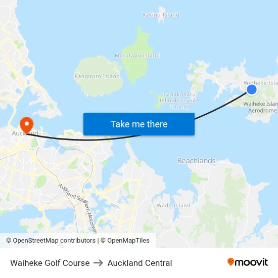 Waiheke Golf Course to Auckland Central map