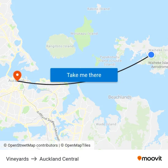 Vineyards to Auckland Central map