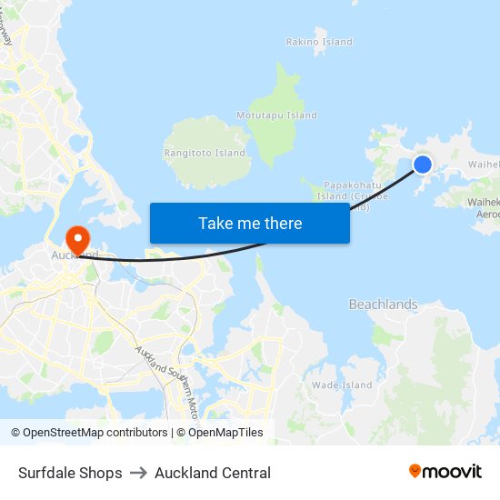 Surfdale Shops to Auckland Central map