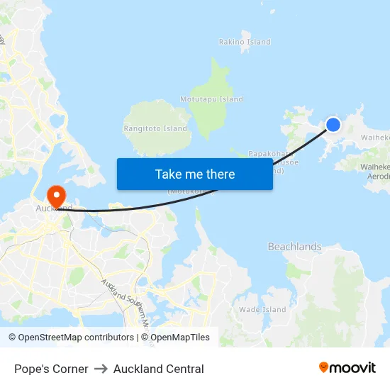 Pope's Corner to Auckland Central map
