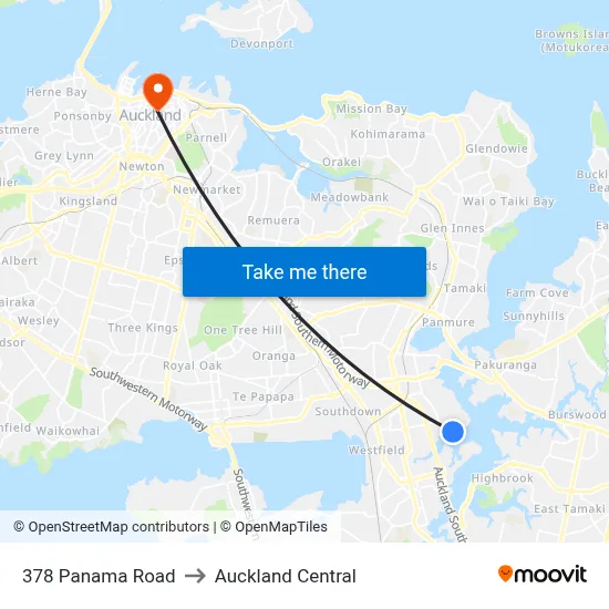 378 Panama Road to Auckland Central map